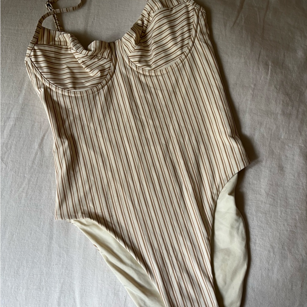 Monday Swimwear Cream and Brown Stripe One-Piece Swimsuit